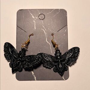 Black and Gold Metal Moth Earrings